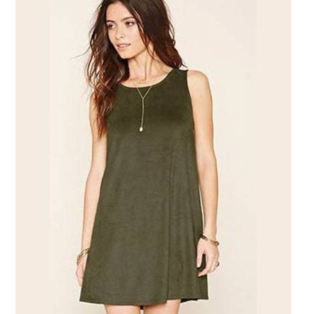Forever 21 Sleeveless Faux Suede Mini Dress Olive